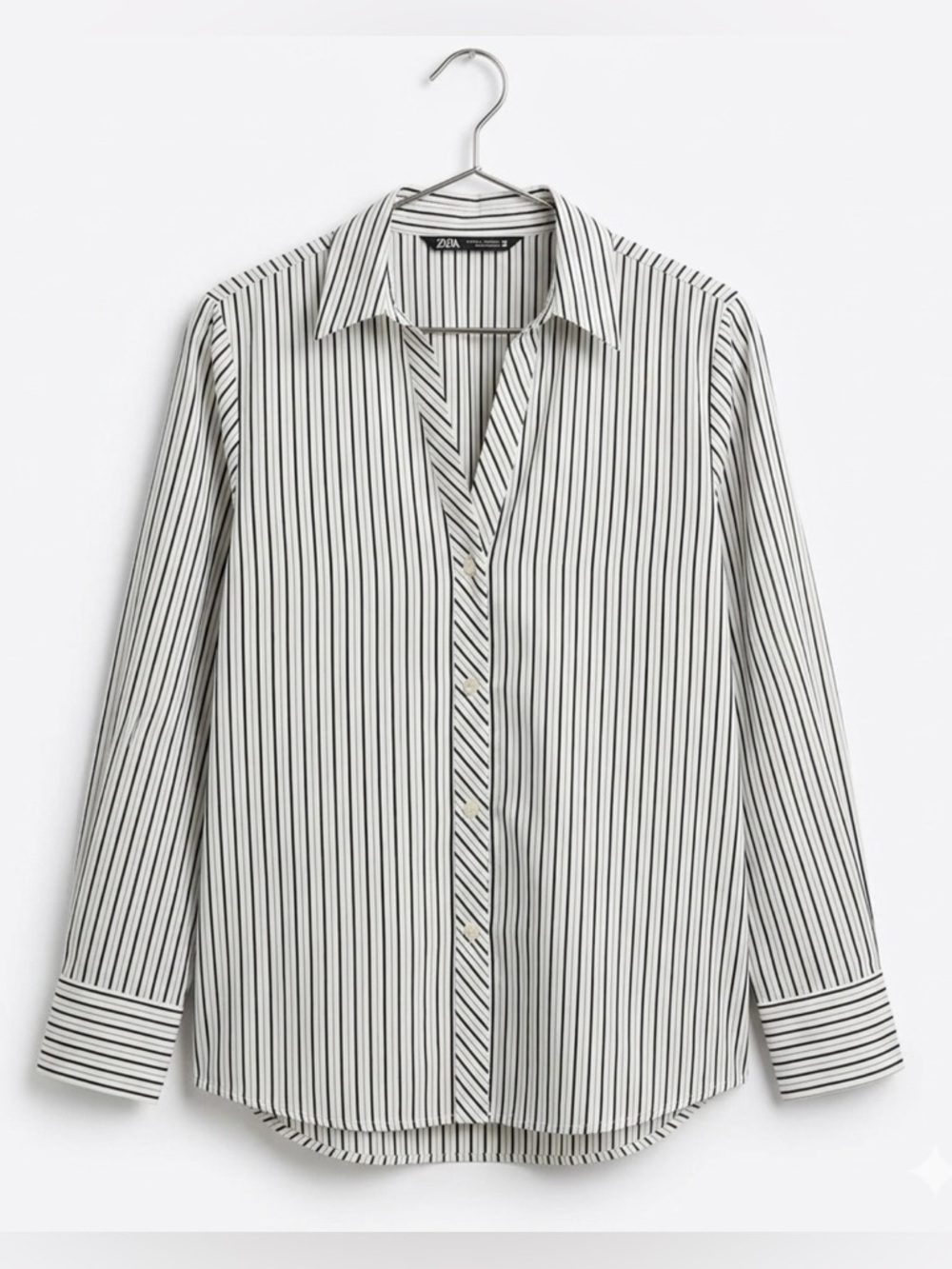 Satin Feel Oversized Zara Vertical Stripe Black White Button Down Size XL